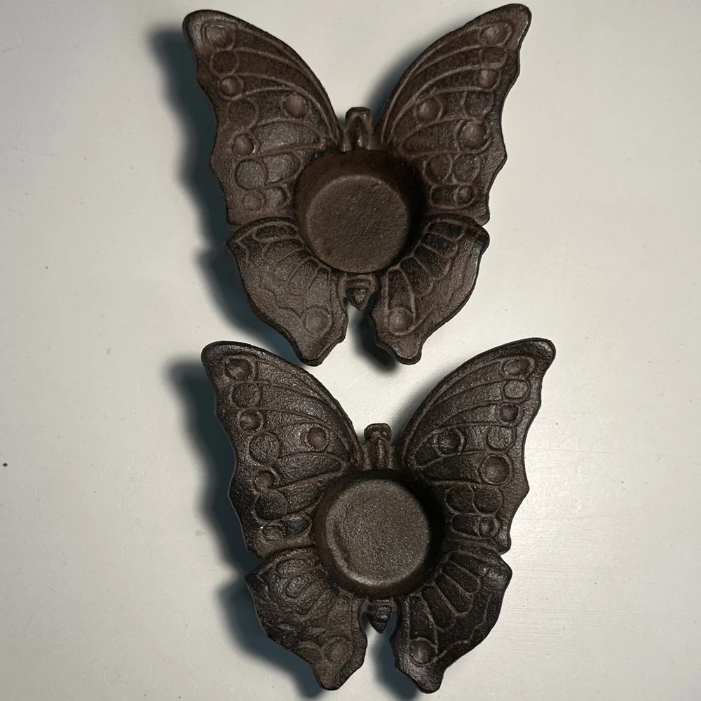 Butterfly Cast Iron candle holders - Brown